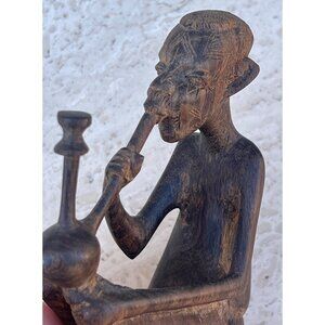 Makonde Wood Sculpture Vintage Smoking Hand Carved African 4” T x 3” x 1.25”